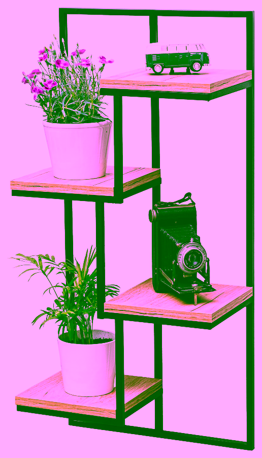 Wandregal – Metall-Blumenständer mit Holzböden