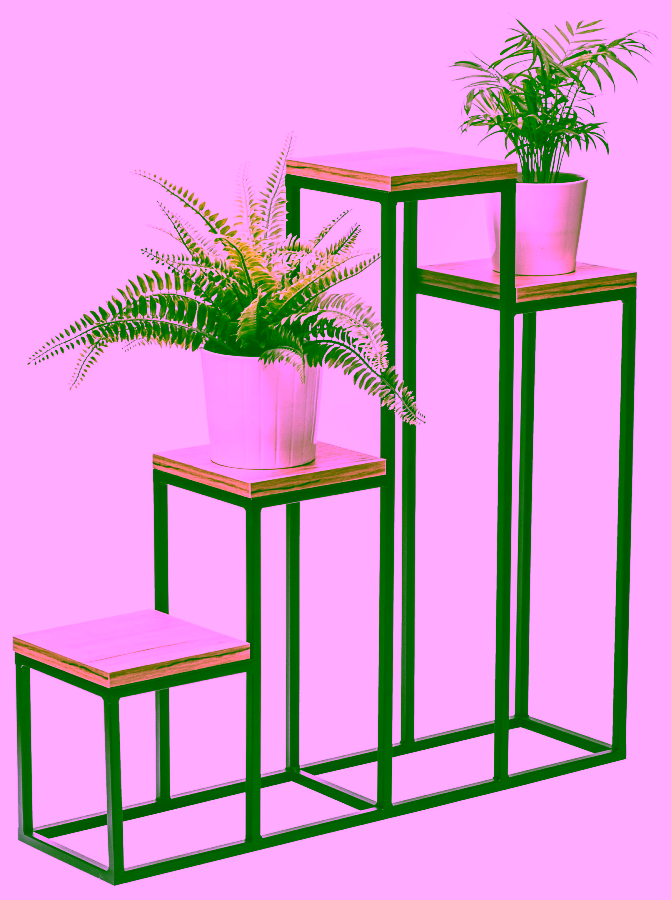 Stehender Blumenständer Blumenständer aus Metall mit Ablageflächen auf 4 Ebenen.