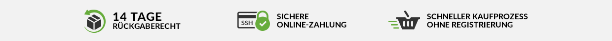 Sichere Rückgaberecht; Sichere Online-Zahlung; Schneller Kaufprozess ohne Registrierung.